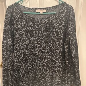 LOFT Black and Gray Patterned Long Sleeve Top